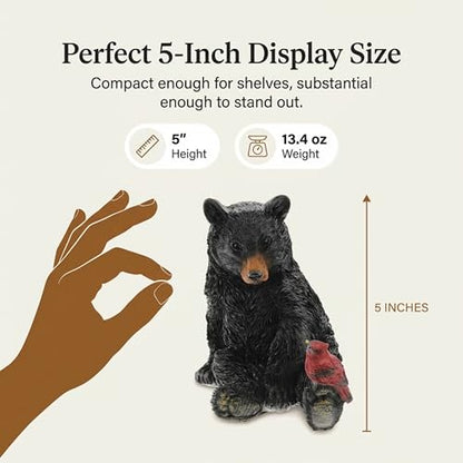 The Bridge Collection Black Bear and Cardinal Friend Figurine | Hand Painted Realistic Bear Decor For Cabin, Home or Garden Decor