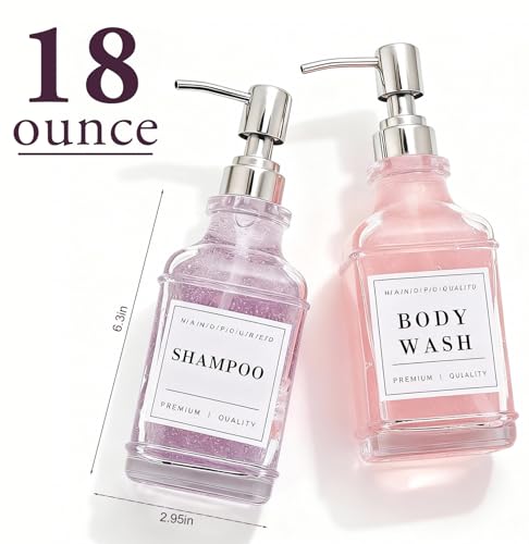 Dish and Hand Soap Dispenser,Set of 2 * 16.9oz | Glass Soap Dispenser with Silver Pump,Tray,Funnel,500ML Countertop Soap and Lotion Dispenser for Kitchen, Bathroom Set - color: Ks-5070-28y-2s