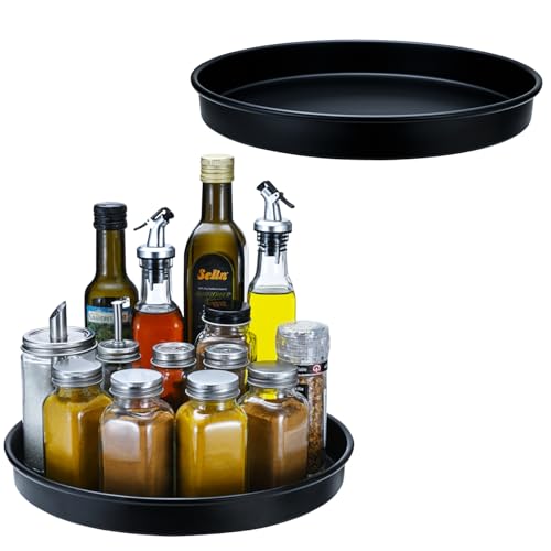 Amolliar Lazy Susan Organizer, 12" Metal Turntable Organizer, Black 2 Pack | Lazy Susan for Cabinet Fridge, Pantry Organizer, Spice Rack Condiment Organizer for Kitchen, Countertop Bathroom Vanity Tray - size: Black 12“ 2Pack