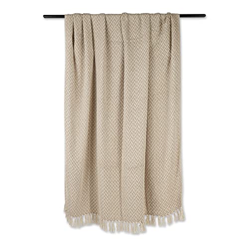 DII Modern Zig Zag Throw Blanket Woven Cotton, Hand-Knotted 2.5" Fringe, 50x60, Stone - color: Stone, size: 50x60"