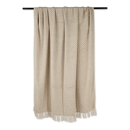 DII Modern Zig Zag Throw Blanket Woven Cotton, Hand-Knotted 2.5" Fringe, 50x60, Stone - color: Stone, size: 50x60"