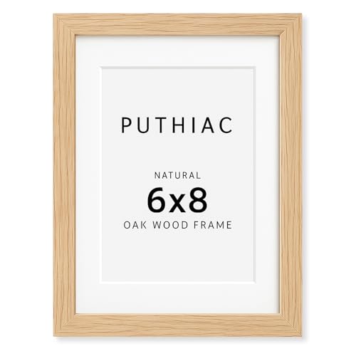 6x8 Solid Oak Wood Picture Frame with 5x7 Mat, Natural Oak, 1 Pack | Minimalist oak frame; fits 5x7 with mat or 6x8 without; wall/tabletop display for photos, art prints, desks or gallery walls - color: Beige-1P, size: 6x8