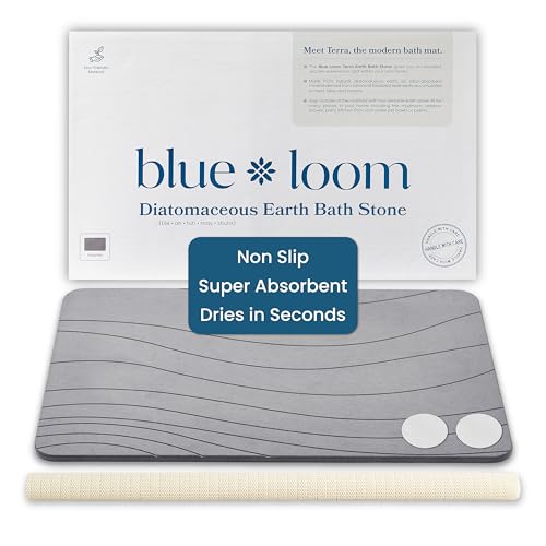 Stone Bath Mat, Premium Non-Slip Diatomaceous Earth Bathmat, Absorbent and Quick Drying to Elevate Your Bathroom, Dry Floor or Kitchen, Easy to Clean Spa Experience 15.3" x 23.6" - Grey