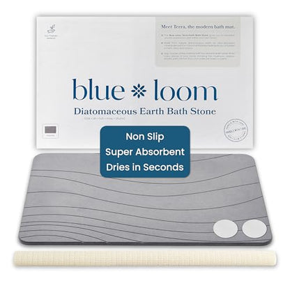 Stone Bath Mat, Premium Non-Slip Diatomaceous Earth Bathmat, Absorbent and Quick Drying to Elevate Your Bathroom, Dry Floor or Kitchen, Easy to Clean Spa Experience 15.3" x 23.6" - Grey