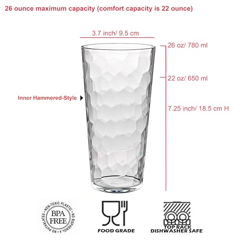 KOXIN-KARLU Mixed Drinkware 26-ounce Plastic Tumbler Acrylic Water Glasses, set of 8 Clear - color: Clear