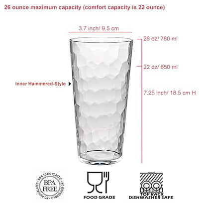 KOXIN-KARLU Mixed Drinkware 26-ounce Plastic Tumbler Acrylic Water Glasses, set of 8 Clear - color: Clear