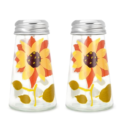 Baked Flower Painted Cone Salt and Pepper Shaker Set, Sunflower, Yellow, 2 Pieces