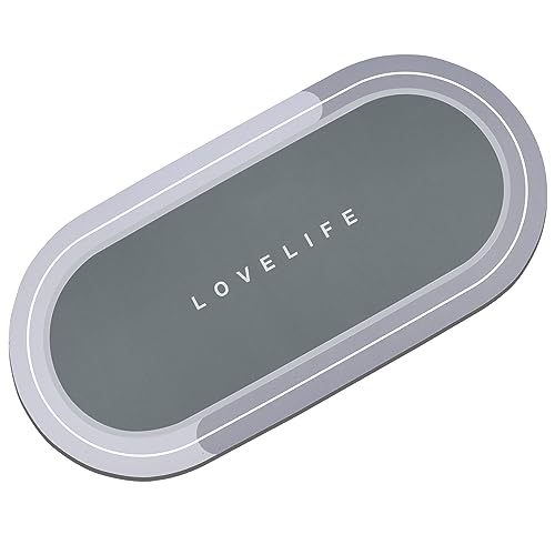 Rubber Bath mats Quick-Drying Non-Slip Bathroom mat Super Absorbent Bath mat Instant Dry Bath mat, Bathroom Rug in Front of The Kitchen Sink, Shower Room, Bathtub, Oval(Grey+16.9x35.4in) - color: Grey, size: 16.9x35.4in