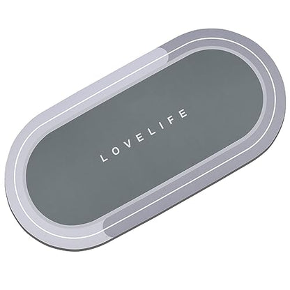 Rubber Bath mats Quick-Drying Non-Slip Bathroom mat Super Absorbent Bath mat Instant Dry Bath mat, Bathroom Rug in Front of The Kitchen Sink, Shower Room, Bathtub, Oval(Grey+16.9x35.4in) - color: Grey, size: 16.9x35.4in
