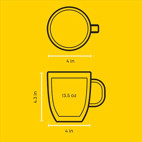 JoyJolt Savor Double Wall Insulated Glasses - Coffee Mugs (Set of 2) - 13.5-Ounces - style: Coffee Cups