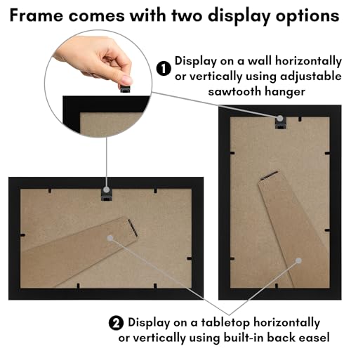Americanflat 5x9 Picture Frame - Engineered Wood - Black | Shatter-resistant glass, wall or tabletop display with included easel, sawtooth hangers included - color: Black, size: 5x9