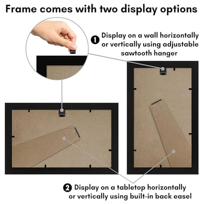 Americanflat 5x9 Picture Frame - Engineered Wood - Black | Shatter-resistant glass, wall or tabletop display with included easel, sawtooth hangers included - color: Black, size: 5x9
