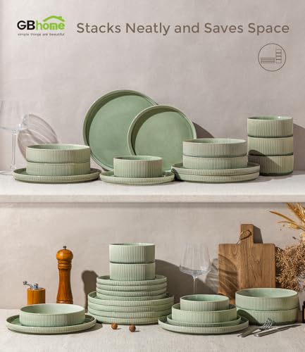GBhome 7.5 Inch Pasta Bowls Set of 4, Ceramic Salad Bowls, Light Green | Double Reactive Glaze Bowls for Pasta, Noodles & Fruit, Scratch Resistant, Microwave & Dishwasher Safe - color: Light Green, size: Set of 4
