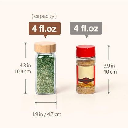ComSaf Glass Spice Jars with with Labels 4 oz 6 Pack Small Bamboo Lids | Empty Containers, Seasoning Herb Powder, Salt Pepper Chili, Spice Rack Organization, Kitchen Cabinet Storage, Funnel Included - color: 4oz*6 Bamboo Lids