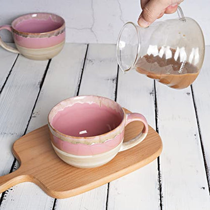 Ceramic Jumbo Coffee Mug Set of 2, 23 Oz, Large Mug Soup Bowls with Handles, Dishwasher and Microwave Safe (Pink) - color: Pink