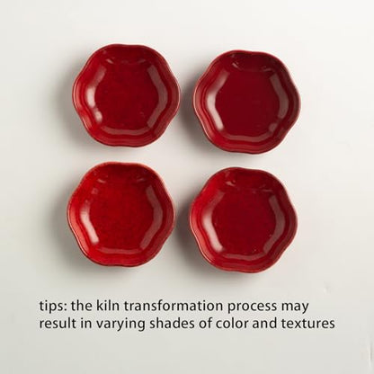 BEUNAIZER Ceramic Ring Dish, 4.3 in Flower Jewelry Tray with Raised Sides | Keeps rings, earrings, keys and hair accessories visible on a vanity, nightstand or bathroom counter. - color: red