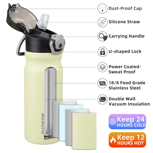 BJPKPK 18 oz Water Bottle with Straw & Handle, Insulated Stainless Flask | Leak Proof Locking Lid, Thermal, Double Wall Vacuum, Keeps Hot/Cold, Dishwasher Safe, Travel & Sports, Macaron Green - color: Macaron Green, size: 18 Ounces