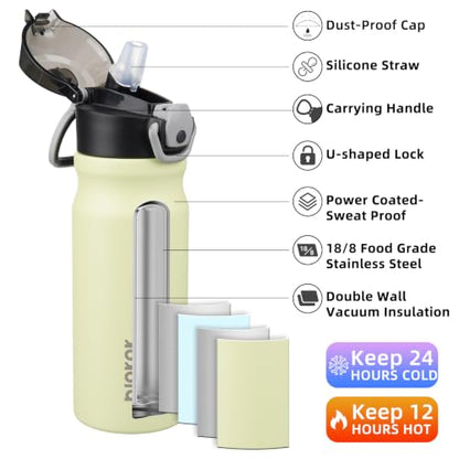 BJPKPK 18 oz Water Bottle with Straw & Handle, Insulated Stainless Flask | Leak Proof Locking Lid, Thermal, Double Wall Vacuum, Keeps Hot/Cold, Dishwasher Safe, Travel & Sports, Macaron Green - color: Macaron Green, size: 18 Ounces
