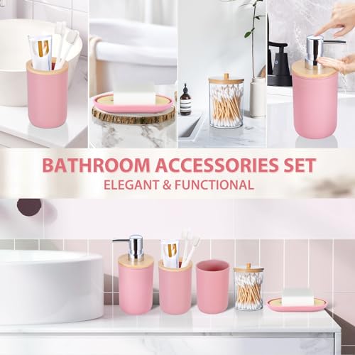 Bathroom Accessories Set 5Piece Pink Bathroom Sets, Toothbrush Holder, Toothbrush Cup, Lotion Soap Dispenser, Soap Dish and Qtip Holder Bathroom Decor - style: Pink