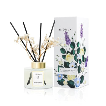 Reed Diffuser Set,5.07 fl oz (150 ml) - White Jasmine Oil Diffusers with 8 Reed Sticks,Home Fragrance Reed Diffuser for Bathroom Shelf Decor