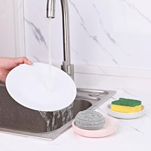 Round Marble Soap Tray, Small Ceramic Soap Dish, Cute Trinket Plate (Grey) - color: Grey
