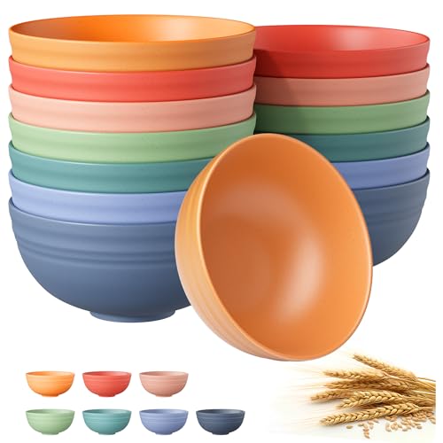 Quatish 14 PCS Cereal Bowls，Plastic bowls,Wheat Straw Soup Bowl,Multi-Color | Unbreakable,Dishwasher & Microwave Safe, Easy-to-Clean,Lightweight,Portable,for Camping Salad Kitchen & Picnics,Snack,Small - color: Multicolor