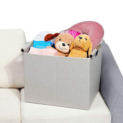 HOONEX Large Foldable Storage Bins, Linen Fabric, 2 Pack, with Wooden Carry Handles and Sturdy Heavy Cardboard, for Home, Office, Car, Nursery, Beige - color: Beige