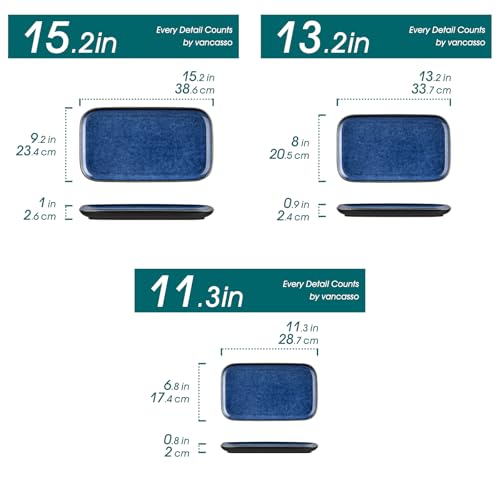 vancasso Stern Serving Platters Set of 3, 15/13/ 11 Inches Rectangular Serving Plates, Blue Serving Trays for Entertaining, Party - color: Blue, size: 3 Pieces