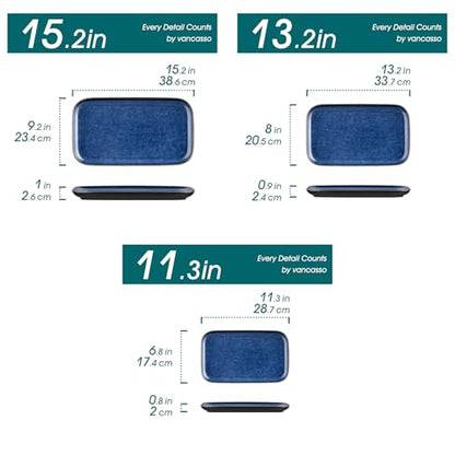 vancasso Stern Serving Platters Set of 3, 15/13/ 11 Inches Rectangular Serving Plates, Blue Serving Trays for Entertaining, Party - color: Blue, size: 3 Pieces
