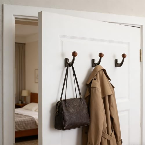 wall-Mounted Light Luxury Coat Hooks, Used for Hanging Coats, Hats, Scarves and Towels, Suitable for Entrance Halls, bathrooms and bedrooms (2, 7110Pearl Gray + Walnut Wood) - color: 7110Pearl Gray + Walnut Wood