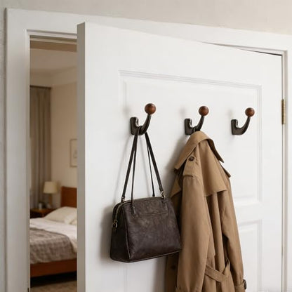 wall-Mounted Light Luxury Coat Hooks, Used for Hanging Coats, Hats, Scarves and Towels, Suitable for Entrance Halls, bathrooms and bedrooms (2, 7110Pearl Gray + Walnut Wood) - color: 7110Pearl Gray + Walnut Wood