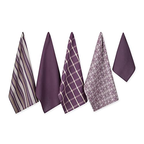 DII Assorted Woven Kitchen Set, Dishtowel, 18x28, Dishcloth, 13x13, Eggplant, 5 Piece - color: Eggplant, size: Dishtowel, 18x28"; Dishcloth, 13x13"