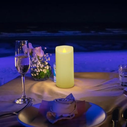 Outdoor Waterproof Flameless Candles with Remote and Timers, 1000 Hours Long Battery Operated LED Pillar Candles, Electric Fake Candles, Ivory Plastic, D3 X H7, 1 Pack - color: 1 Pack-D3"x H7"