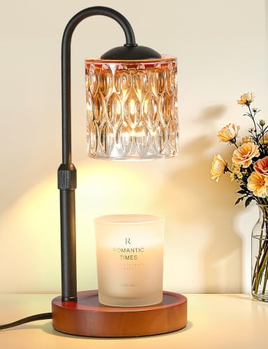 Dimmable Candle Warmer Lamp with Timer, Height Adjustable Electric Candle Wax Warmer, Birthday Gifts for Women Mom, House Warming Gifts New Home Decor, Solid Wood Base, Walnut Amber - color: Walnut-amber