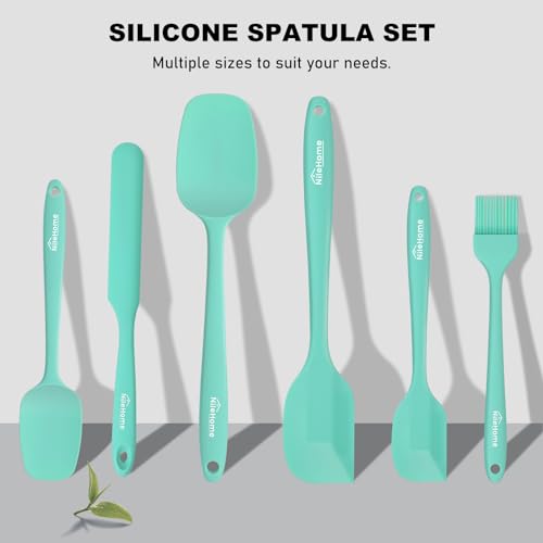 NileHome 6 Pieces Silicone Spatula Set with Silicone Brush,Turquoise | Food-Grade Material,Heat Resistant Up to 600°F,Dishwasher Safe,BPA-Free - color: Turquoise