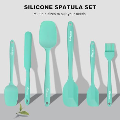 NileHome 6 Pieces Silicone Spatula Set with Silicone Brush,Turquoise | Food-Grade Material,Heat Resistant Up to 600°F,Dishwasher Safe,BPA-Free - color: Turquoise