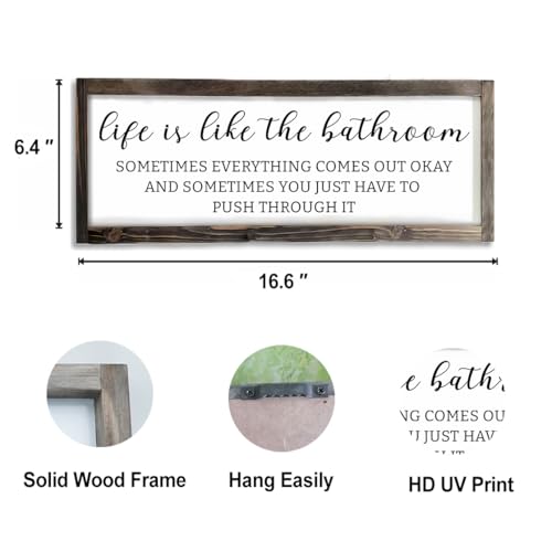 Dazingart Farmhouse Bathroom Sign, Life Is Like The Bathroom, Rustic Wooden Bathroom Decor, 6.4 x 16.6 Inches - color: bathroom