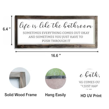 Dazingart Farmhouse Bathroom Sign, Life Is Like The Bathroom, Rustic Wooden Bathroom Decor, 6.4 x 16.6 Inches - color: bathroom