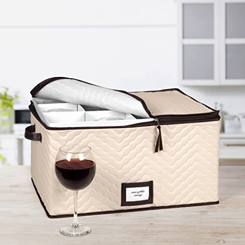 Wine Glass Storage Box with Dividers, Holds 12 Glasses up to 4.25" Wide | Stemware Storage Case, Protects Fine China, Durable Quilted Microfiber, Carry Handles, Ideal for Red Wine Glass - size: Red Wine Glass, style: 1 Pack