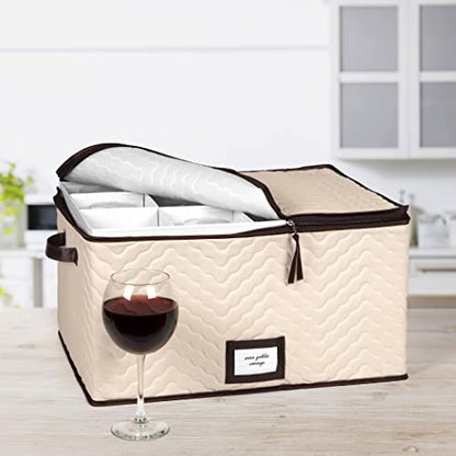 Wine Glass Storage Box with Dividers, Holds 12 Glasses up to 4.25" Wide | Stemware Storage Case, Protects Fine China, Durable Quilted Microfiber, Carry Handles, Ideal for Red Wine Glass - size: Red Wine Glass, style: 1 Pack