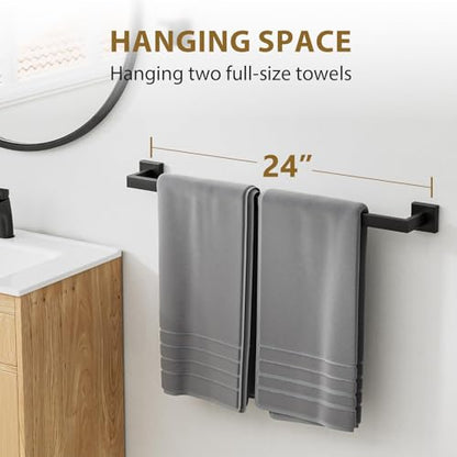 Luxbaro 24 Inch Matte Black Towel Bar, Square Base, Total Length 26-Inch | Thicken Towel Rack for Bathroom Wall, SUS304 Stainless Steel Towel Rod, Modern Home Decor - size: 26 Inch