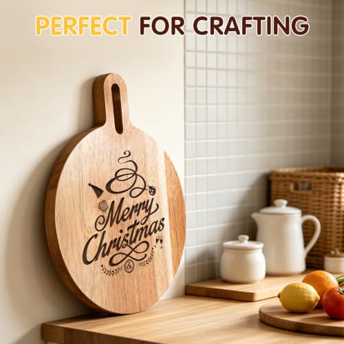 Mini Acacia Wood Round Cutting Board with Handle, Wooden Kitchen Prep Board, Small Chopping Board for Fruit Vegetables Meat Bread Multipurpose Pizza Cheese Serving Tray for Restaurant & Party