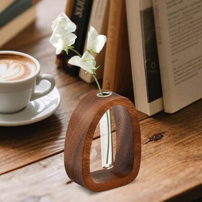 Solid Wood Frame Glass Test Tube Vase Desk Hydroponic Plant,Modern Decorative Hydrophilic Plants Vases,Mini Propagation Station for Hydroponic Plants,Desktop Home Office Decor