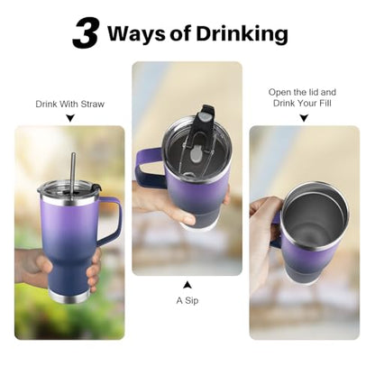20 oz Tumbler with Handle, Stainless Steel Insulated Tumbler with Lid and Straw, Double Wall Vacuum Coffee Mug Tumbler, Insulated Coffee Thermal Cup for Cold and Hot (Purple Navy blue, 20, ounces) - color: Purple Navy blue, size: 20 Ounces