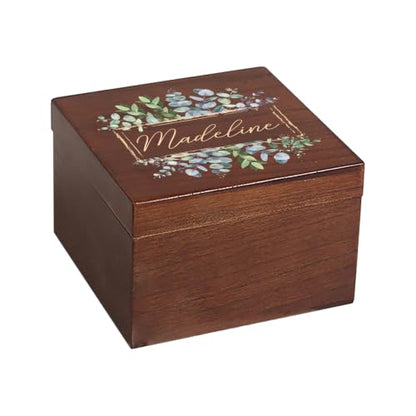 Personalized Wood Keepsake Box Custom Memory Box for Photos Jewelry Letters | Rustic Memento Storage Box for Wedding, Anniversary, Birthday, Christmas, Graduation & Bridesmaid Gifts, Customize Text - size: 5.9"L x 5.9"W x 3.9"H, style: Green Plant