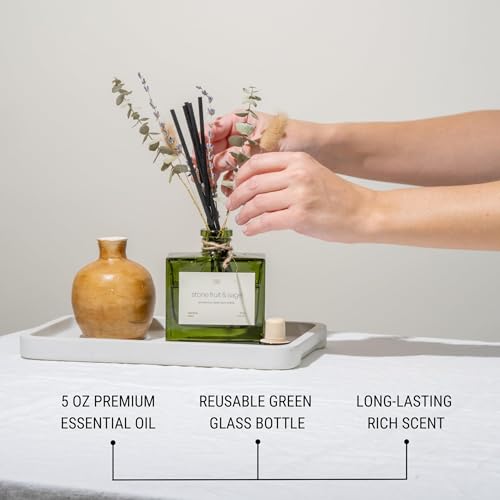 Craft & Kin Reed Diffuser with Dried Flowers | 5 oz Stone Fruit & Sage Scented Holiday Reed Diffusers for Home, Bathroom | Scent Sticks | Elegant Fragrance Home Decor for Men & Women - size: 5 oz