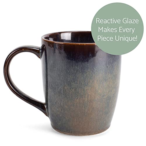 Elanze Designs Reactive Glaze 17 ounce Ceramic Curved Body Mugs Set of 4, Cascade Brown - color: Cascade Brown