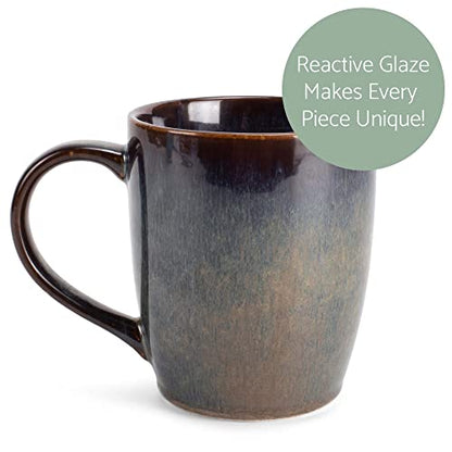 Elanze Designs Reactive Glaze 17 ounce Ceramic Curved Body Mugs Set of 4, Cascade Brown - color: Cascade Brown