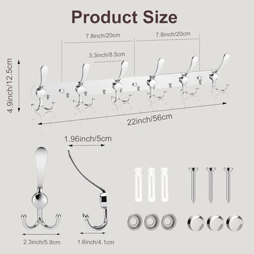 YUNISS Coat Rack Wall Mounted，6 Tri Stainless Steel Coat Hook for Coat Hat Robes Towel in Mudroom Entryway (Sliver, 2 Pack 6) - color: Sliver, size: 2 Pack 6