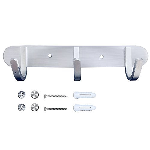 Coat Hook Rack Brushed Nickel - Sagmoc 8-Inch Coat&Towel Hook Rail Wall Mounted with 3 Hooks, Durable Wall Hangers for Bedroom, Bathroom, Foyer, Hallway (SUS304 Stainless Steel) - size: 3 Hooks